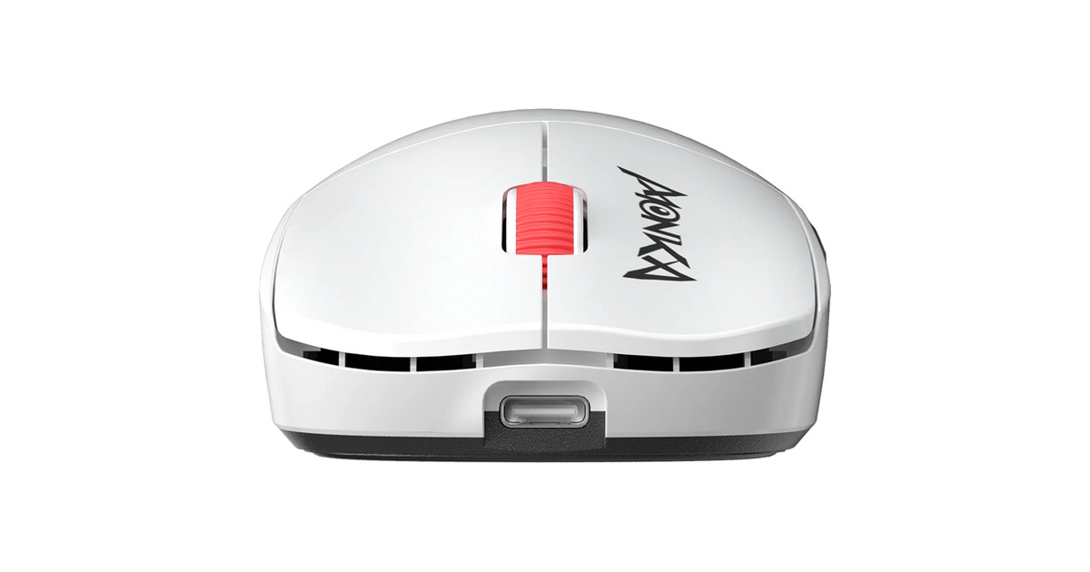 MonkaPrime G997W gaming muis  (Wit/rood, 800 - 26.000 DPI, 4K Hz, RGB, 2.4 GHz / Bluetooth / USB)