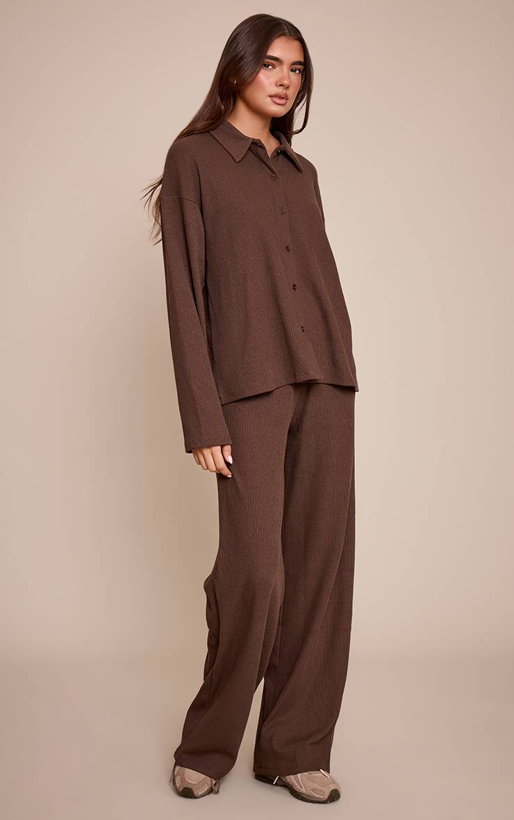 Marron Foncé Chemise Côtelée Épaisse À Manches Longues Et Col