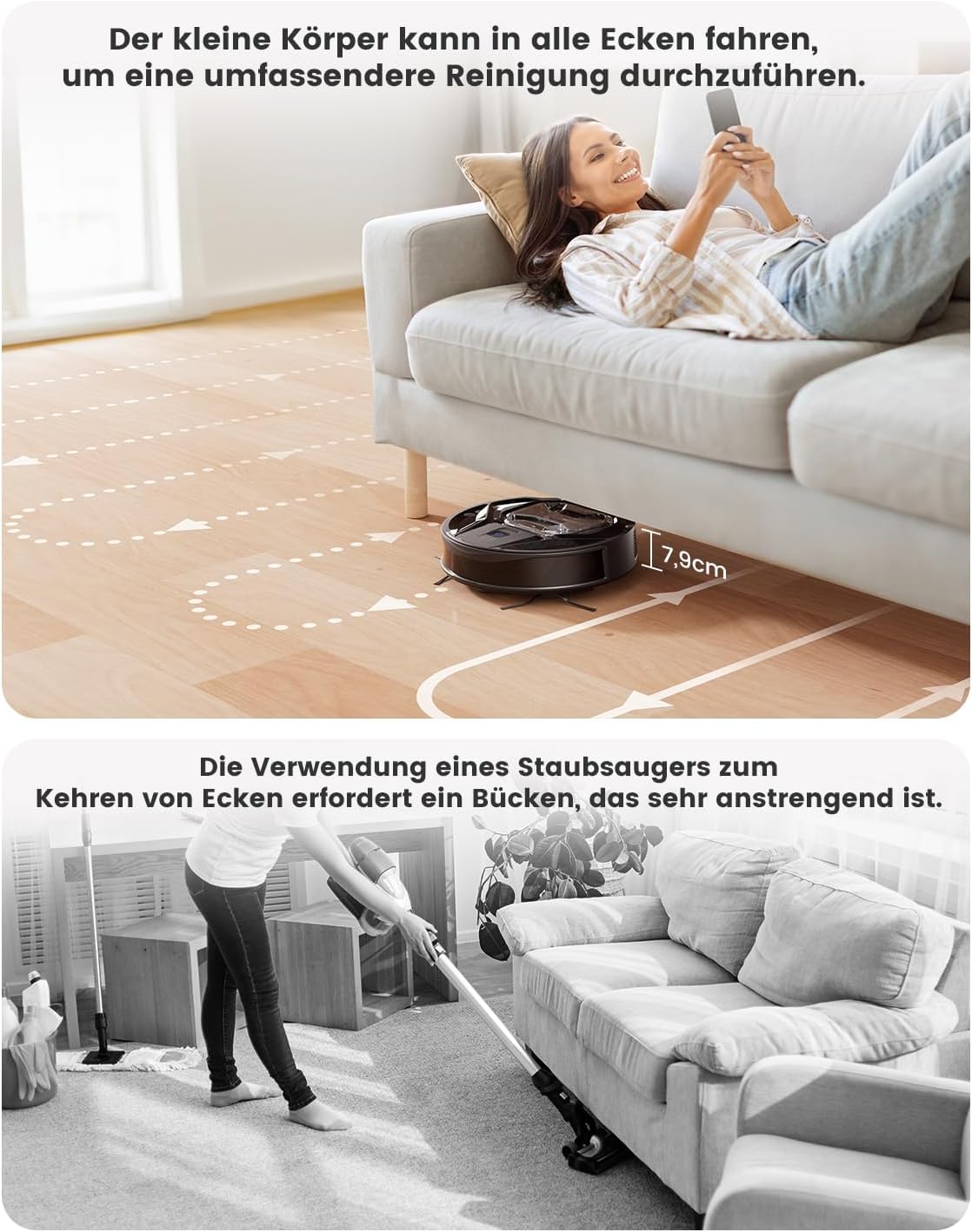 LEFANT M320 Saugroboter mit Wischfunktion 3 in 1, 6.000Pa Staubsauger Roboter mit Präzise-Entfernungs-Navigation, Sichtbar 800ML Staubbehälter, 240Mins, WLAN/App, Ideal für Tierhaare, Teppiche