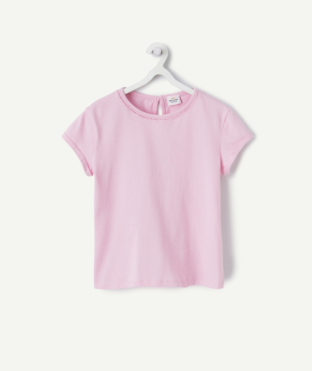 T-SHIRT MANCHES COURTES FILLE EN COTON BIO ROSE AJOURÉ