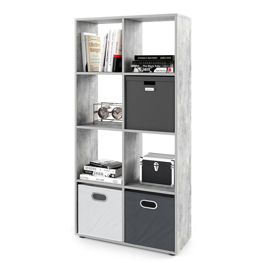 VICCO Raumteiler SCUTUM 8 Fächer Grau Beton - Bücherregal Standregal Wandregal