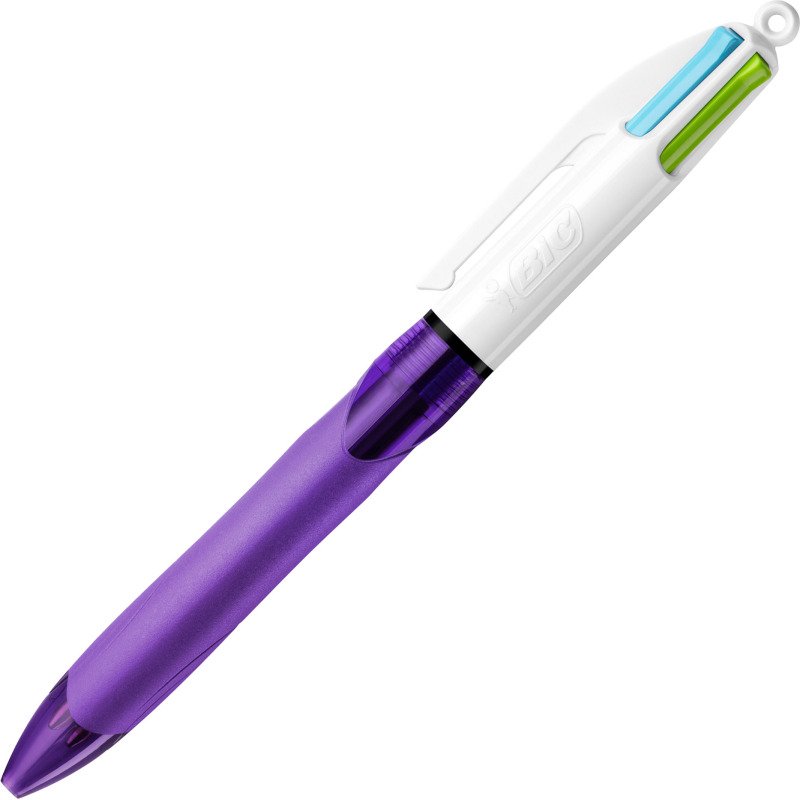 Stylo bille Bic 4 couleurs grip Fun rétractable pointe 1 mm - écriture moyenne