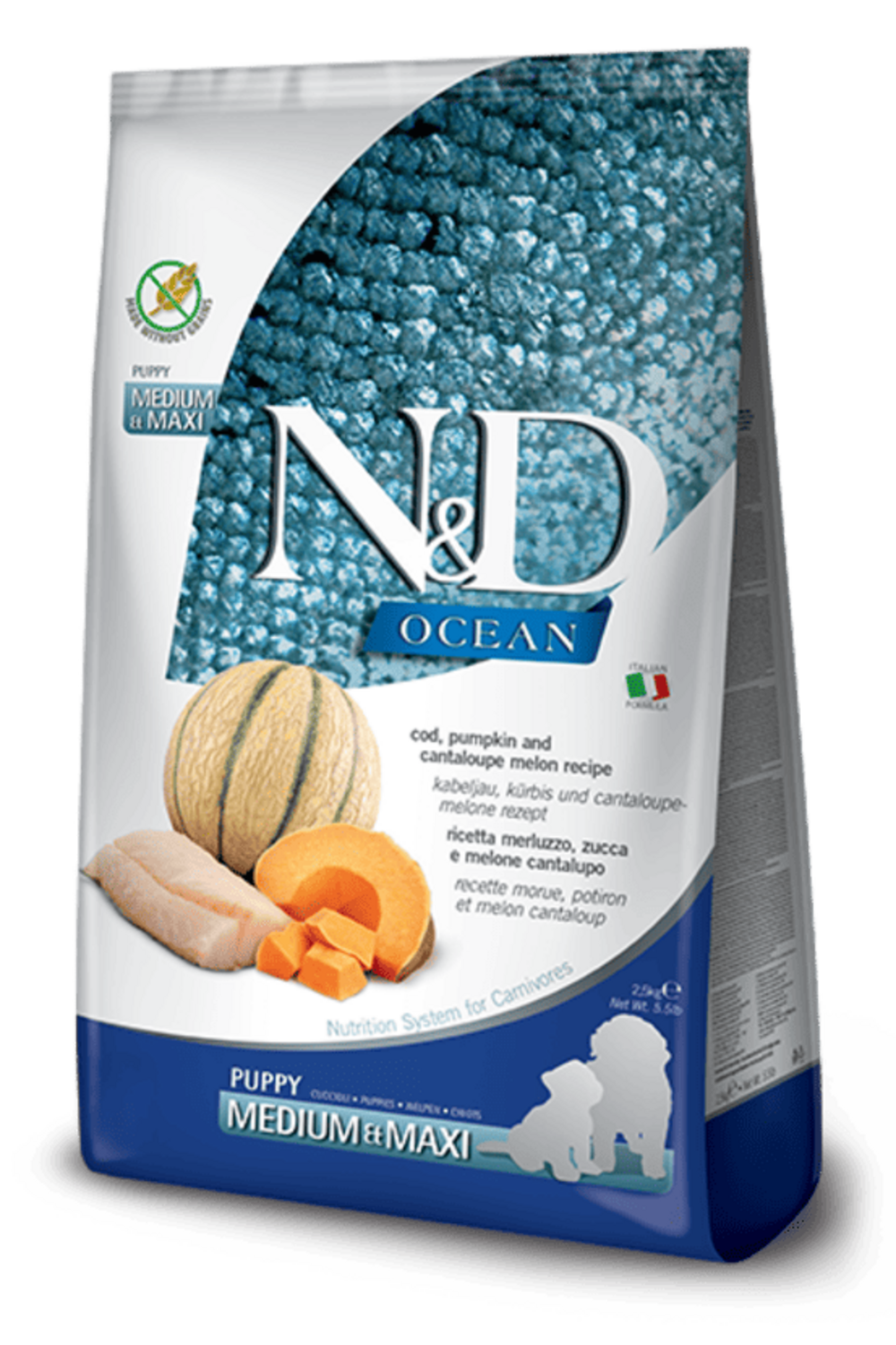 Croquettes n&d ocean potiron morue & melon chiot med/maxi 12 kg