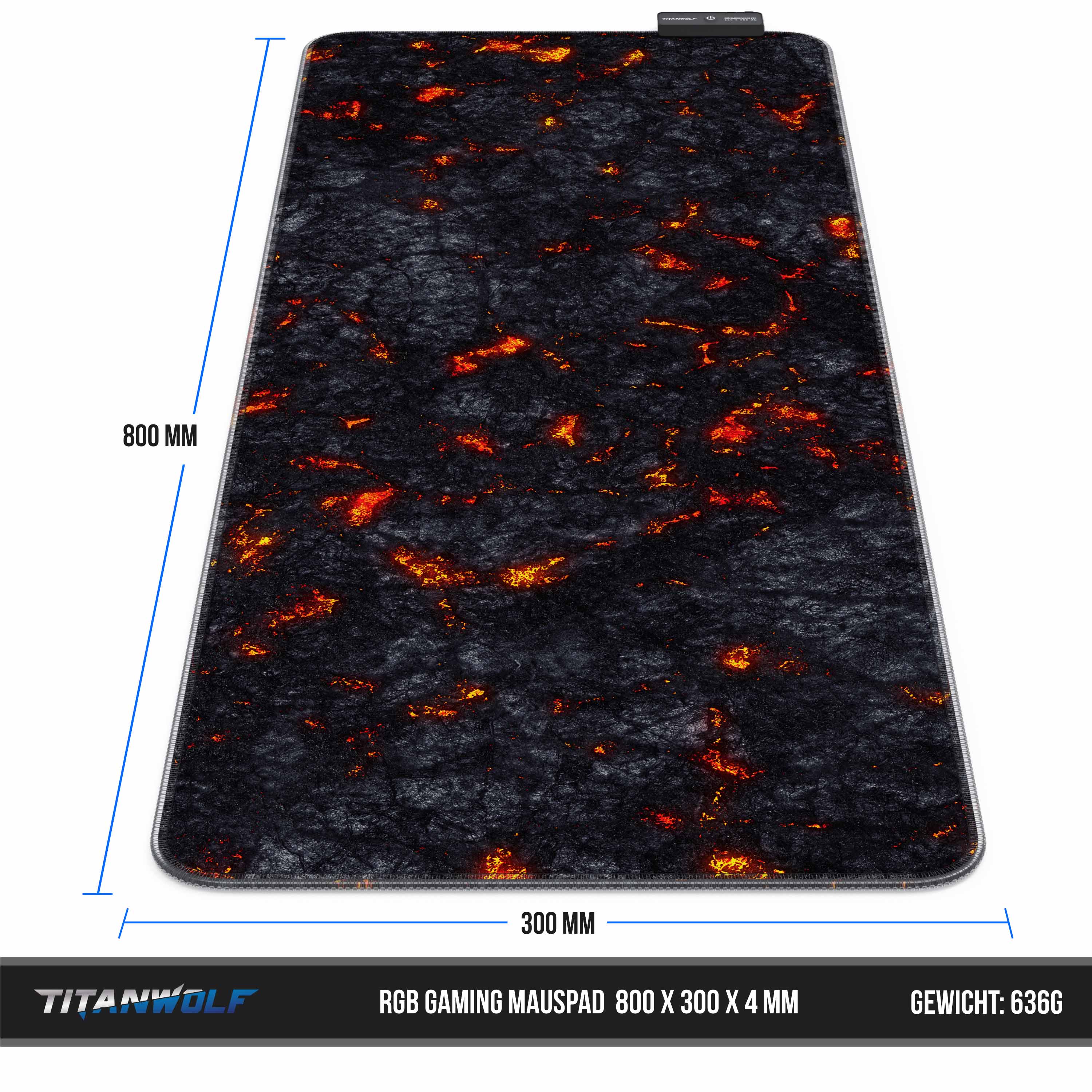 Titanwolf RGB Gaming Mauspad, Mousepad XL 800 x 300mm verbessert Präzision & Geschwindigkeit, Lavamotiv