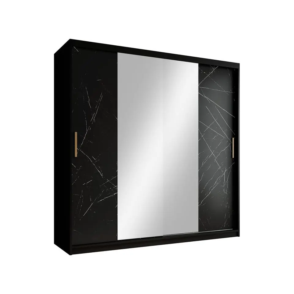 Meubella - Kledingkast Marmer 2 - Zwart - 200 cm - Met spiegel