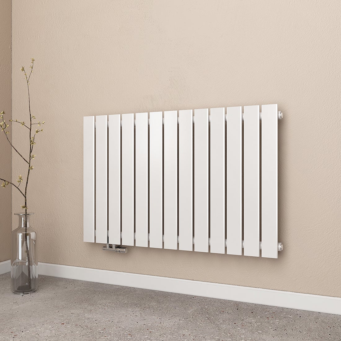 EMKE Flat Radiator, Design Paneelradiator, Horizontaal, Enkellaags, Zijaansluiting, 63x100cm, 730W, Wit