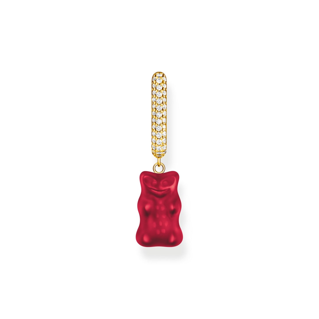 Thomas Sabo x HARIBO Einzel-Creole mit rotem Goldbären-Anhänger in Midiversion und Steinen vergoldet