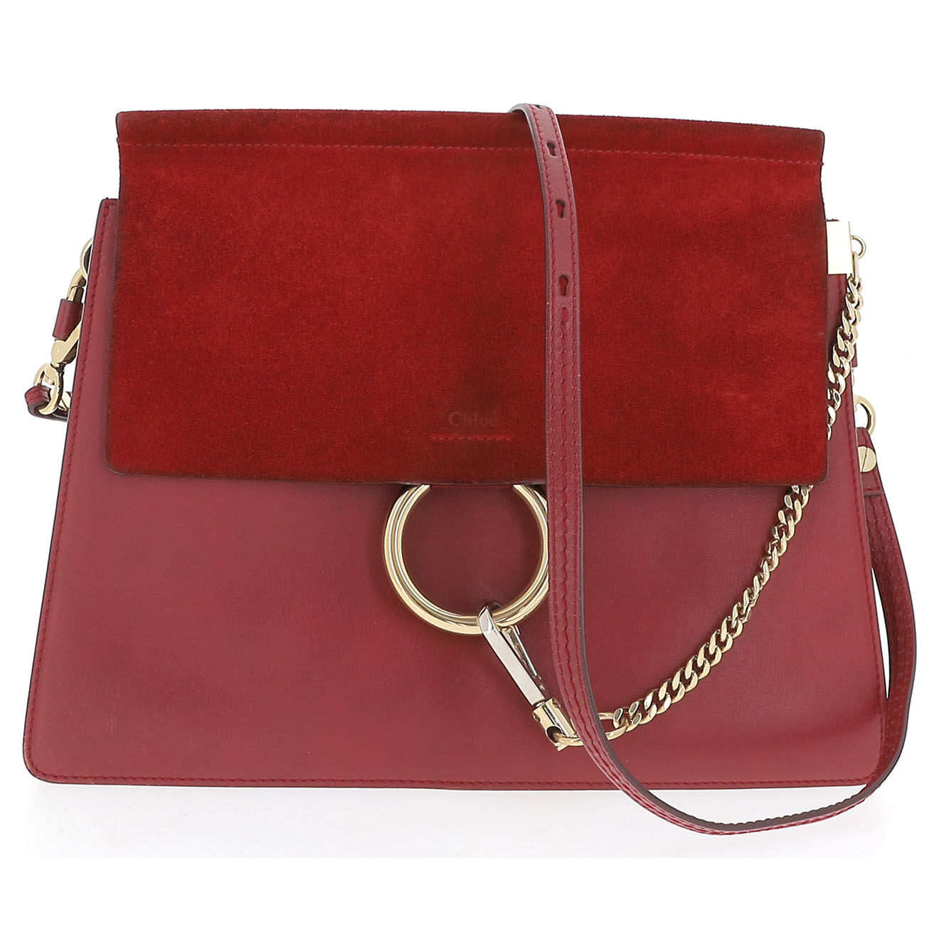 Chloé Sac porté épaule en Cuir Faye bordeaux - Très bon état - Longueur 26 cm
