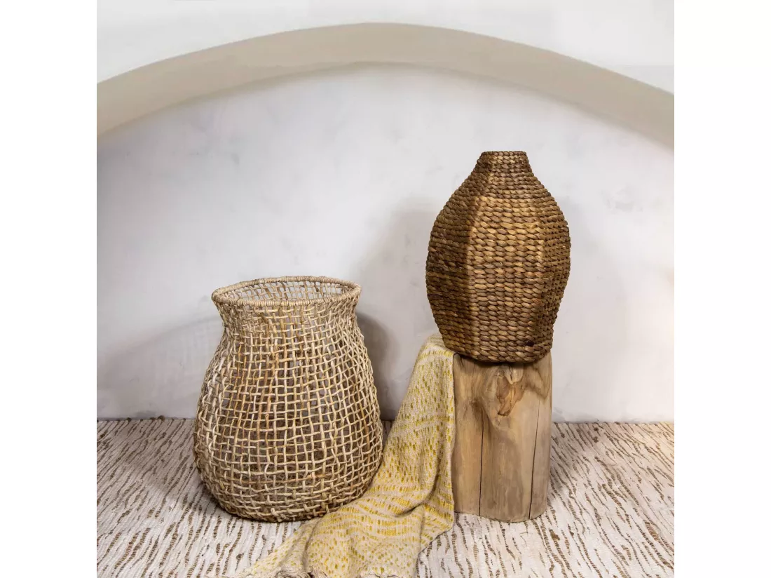 Now's Home - Panier/cache Pot Fibre Dabaca Couleur Naturelle O42xh50cm Abaca