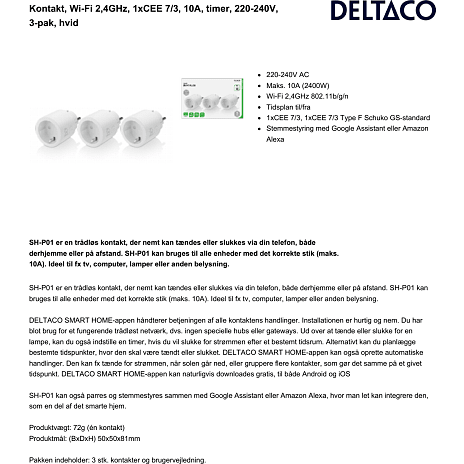Deltaco Smart strømstik 3-pak - hvid