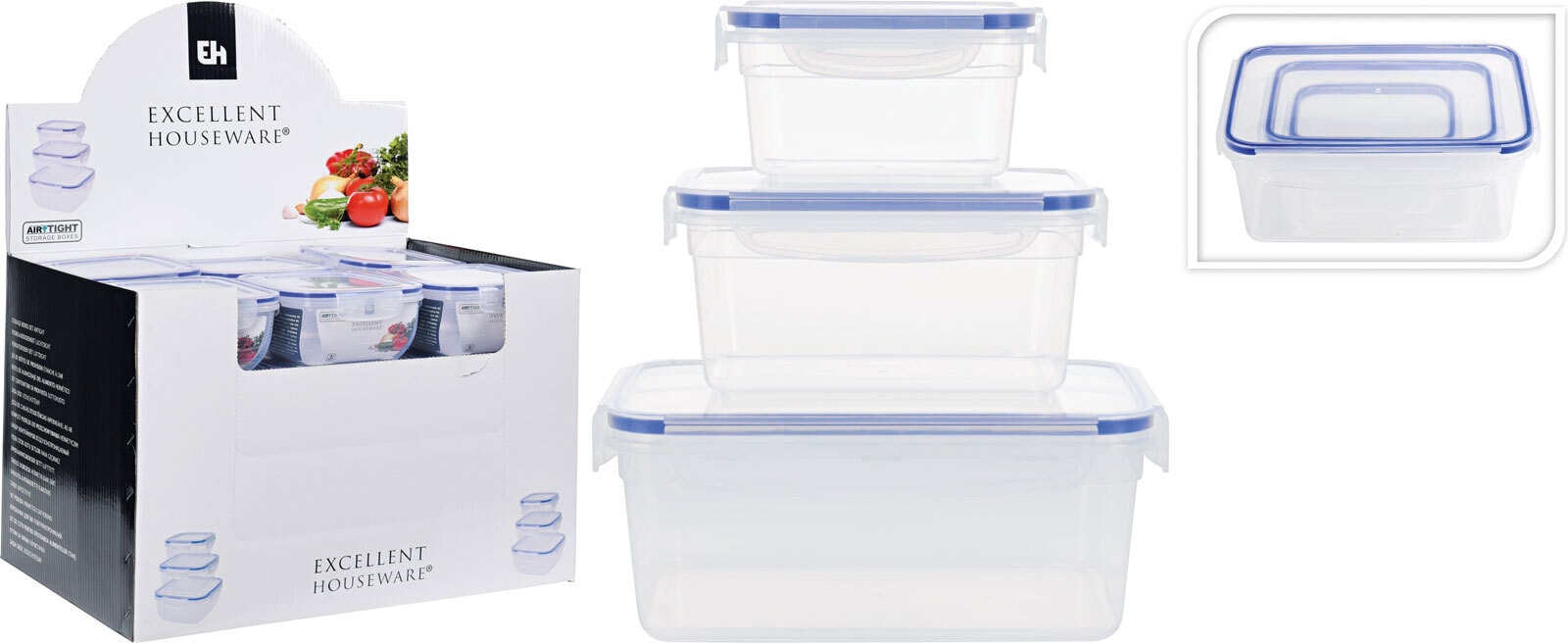 3er-Set Vorratsdosen quadratisch Kunststoff Transparent