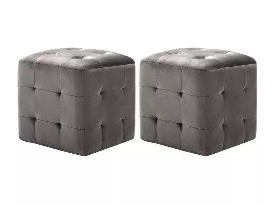 2 pcs Poufs Gris 30 x 30 x 30 cm Tissu velours