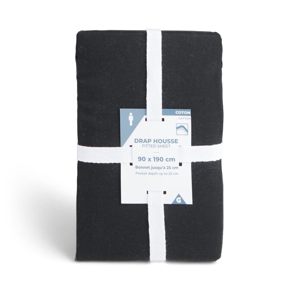 Drap housse 140x190cm 100% coton noir