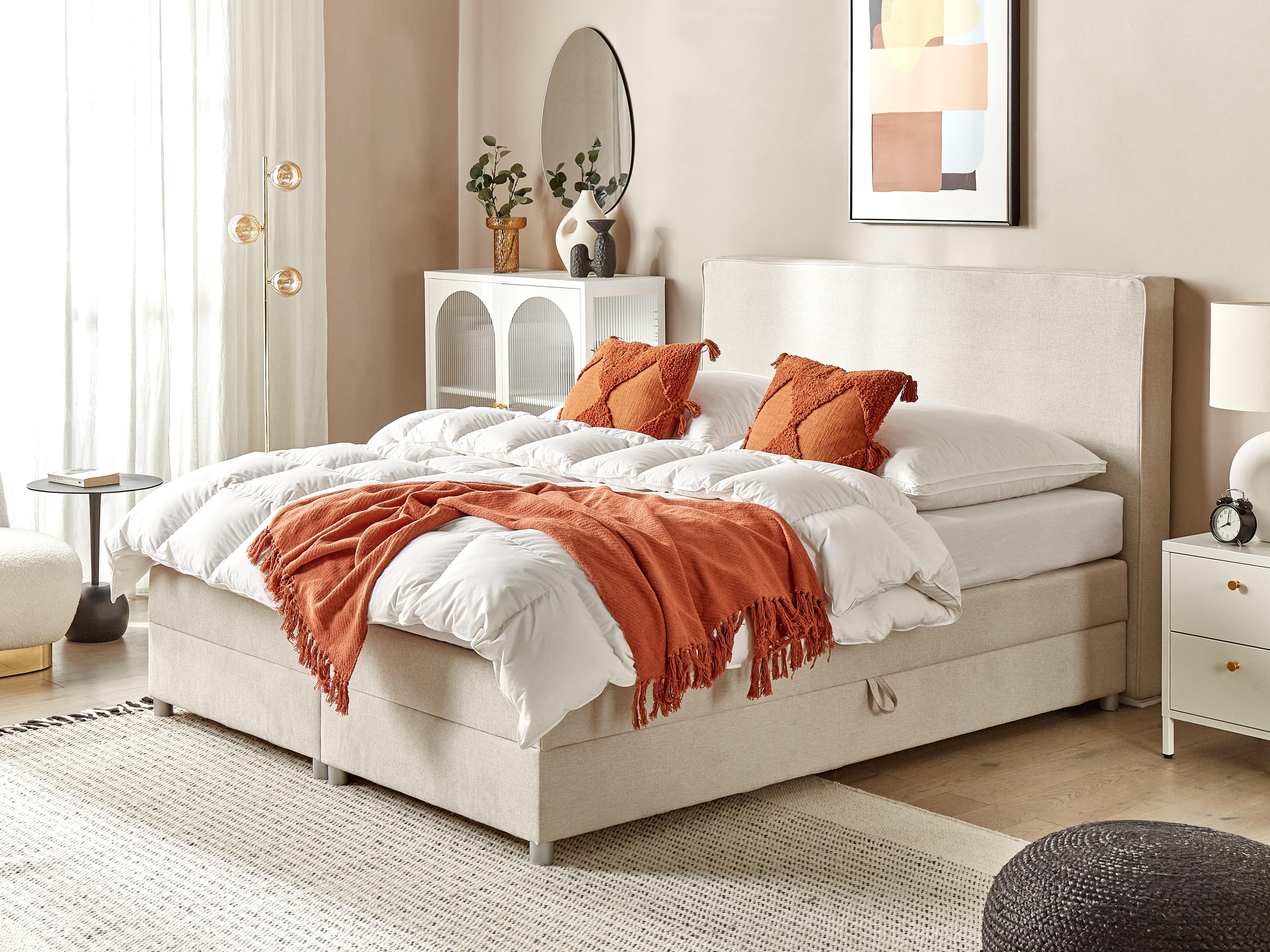 Boxspring met opbergruimte Stof MINISTER 180 x 200 cm Lichtbeige