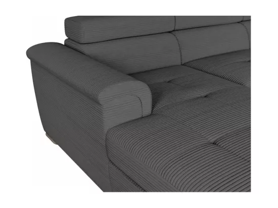 Canapé panoramique 6 places Paola convertible avec 2 coffres en velours côtelé - Gris - L320,5 x P188 x H76cm - Loungitude