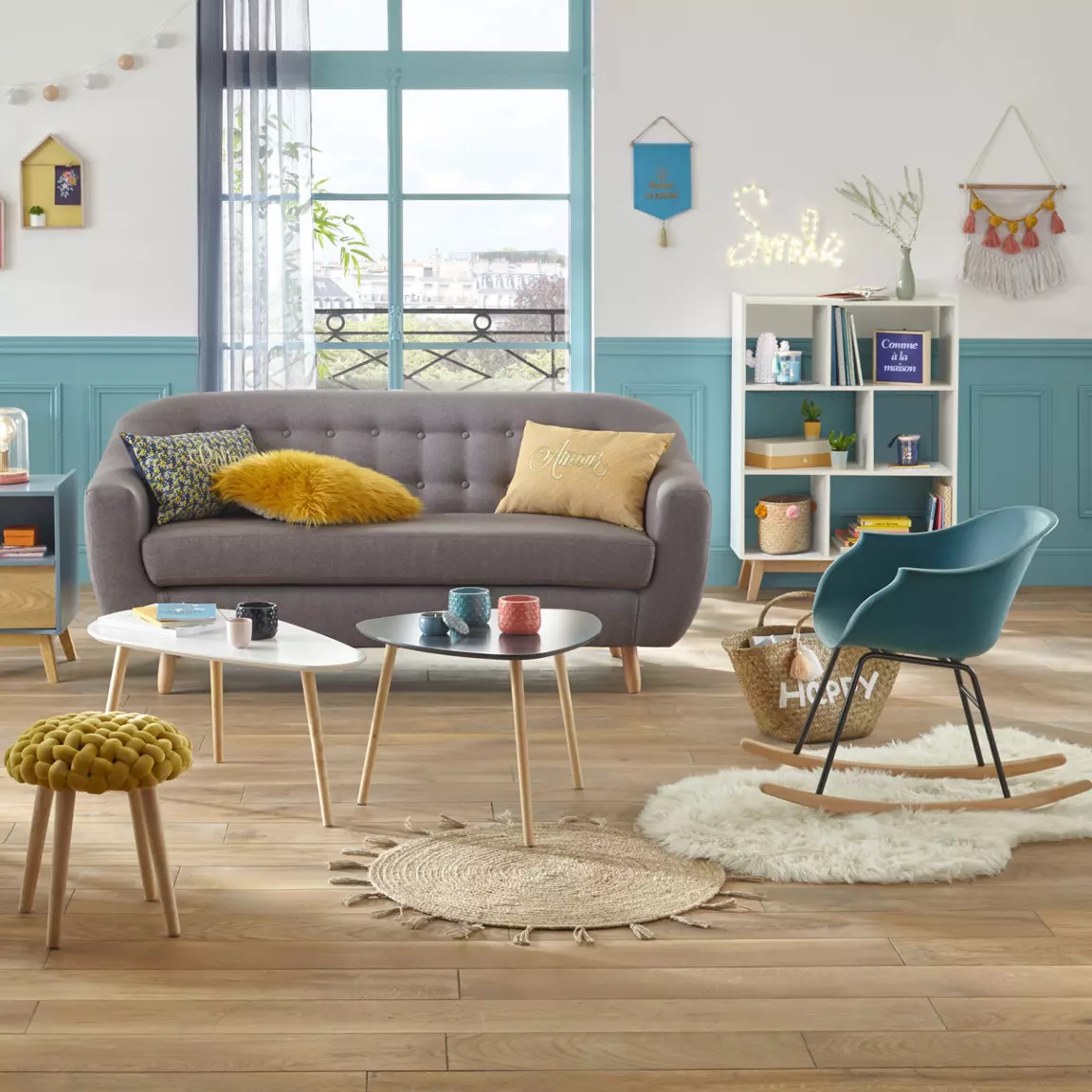 Table à café en bois (H45 cm) Mileo Polygone Blanche