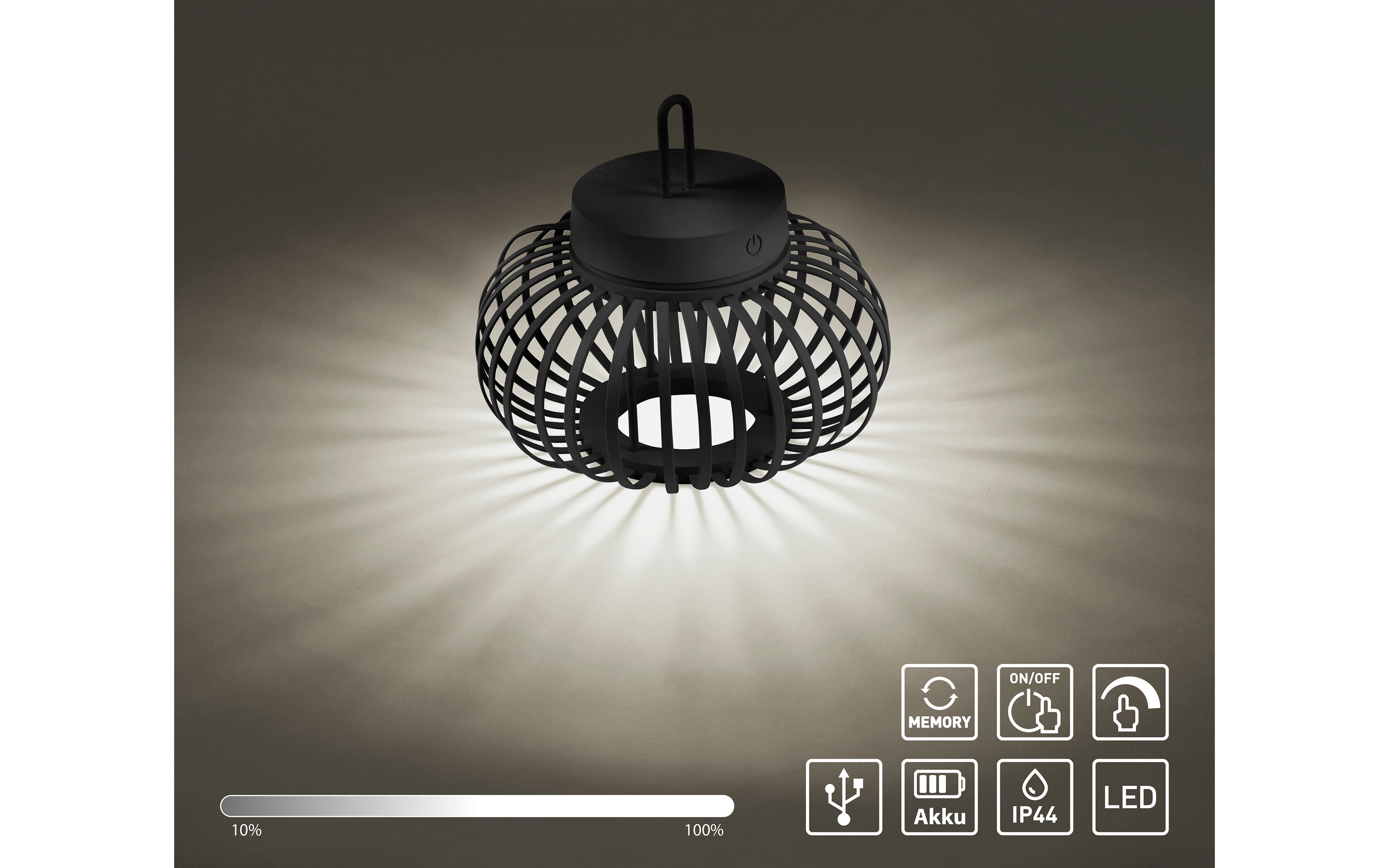 LED-Akkupendelleuchte Akuba, schwarz, 25 cm, inkl. Memoryfunktion