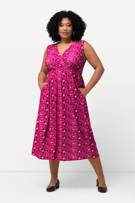 Jerseykleid, Punkte, A-Linie, V-Ausschnitt, ärmellos
