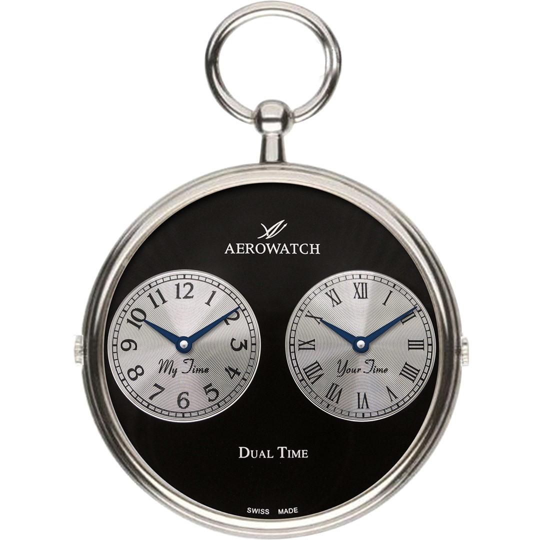 Aerowatch Taschenuhr Lépine Quartz Dual Time Silbrig / Schwarz Ø 47mm