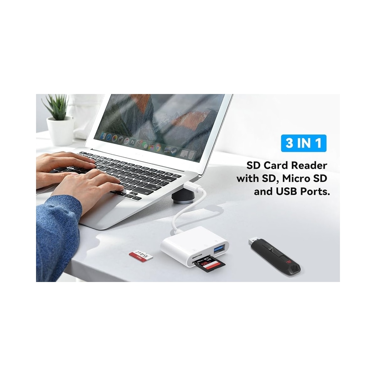 NÖRDIC USB-C kortleser 2 spor SD, MicroSD, 1xUSB-A 3.0 UHS-I