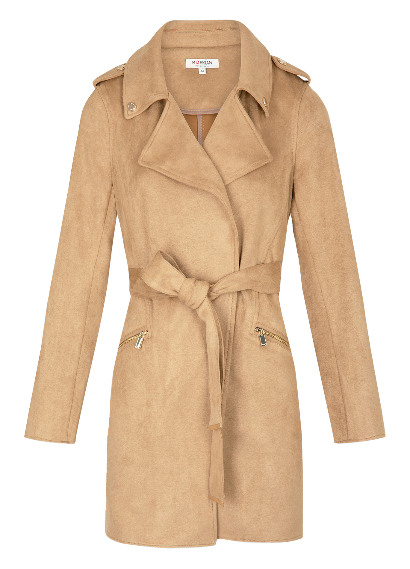 GARIA - Manteau long ceinturé suédine | Beige