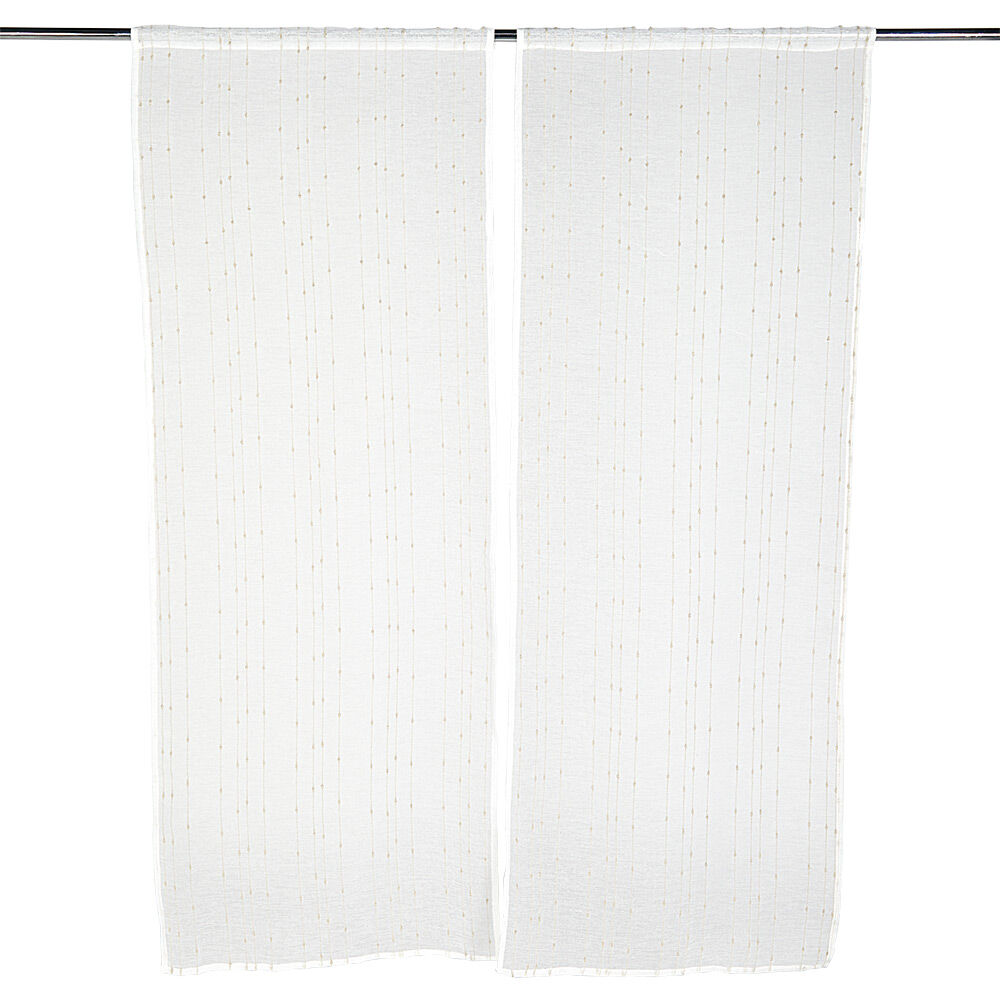 Vitrage droit passe tringle blanc broderie fil beige x2