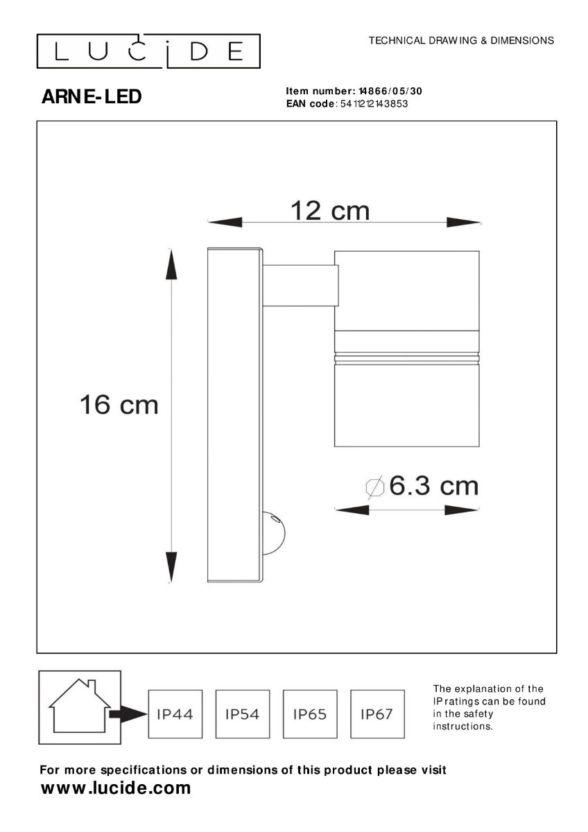 Lucide Arne-LED wandspot 5W 16x12cm zwart