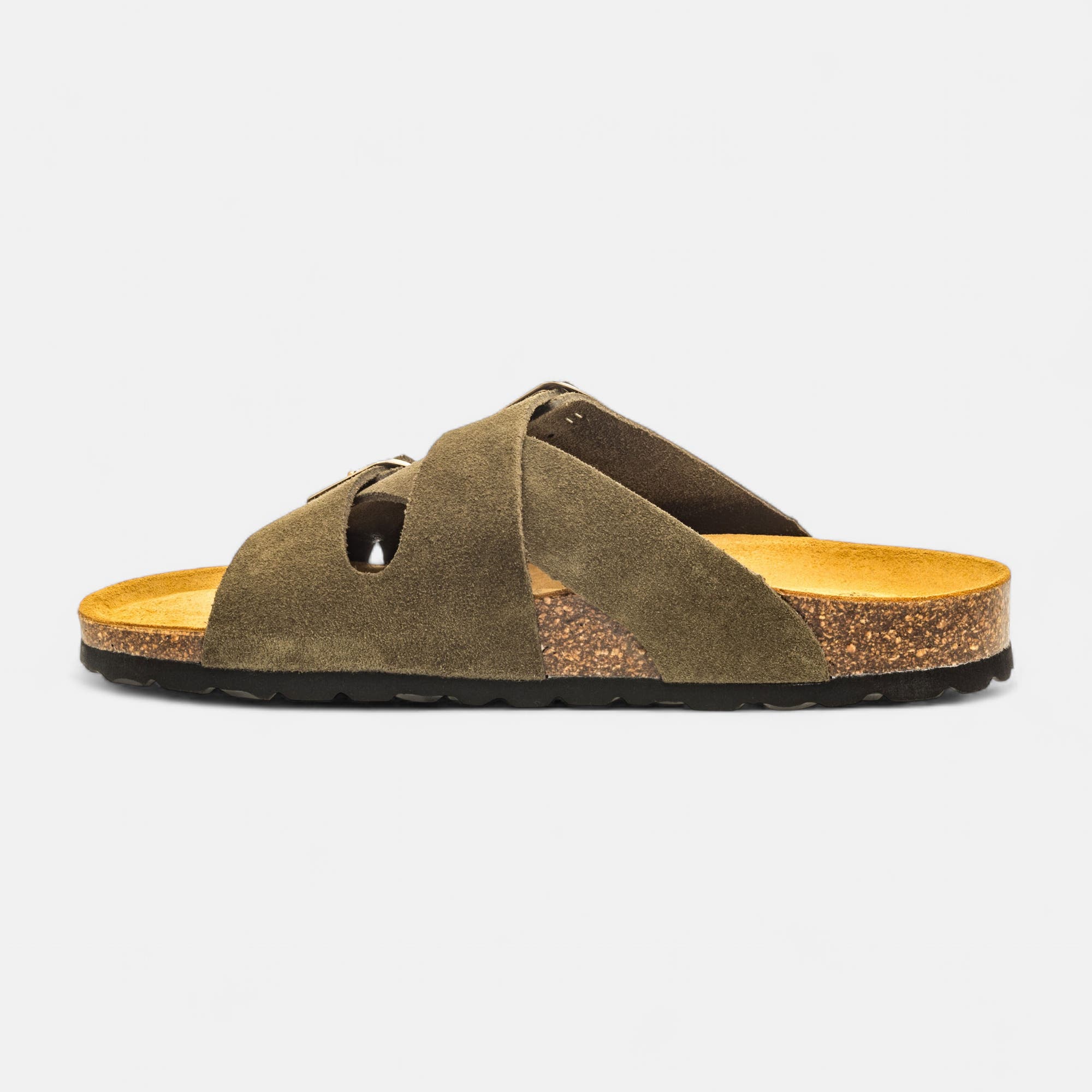 Mules semelle liège Femme en cuir kaki