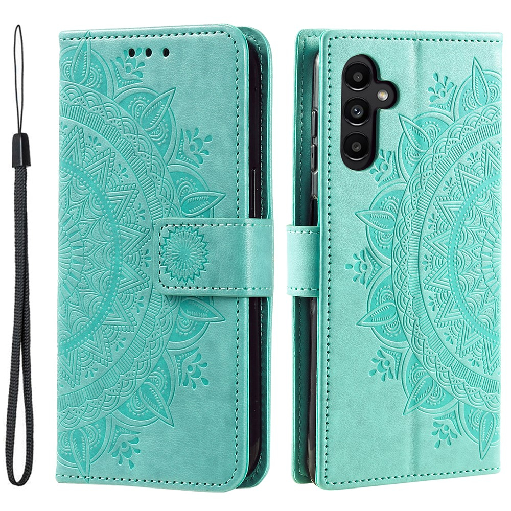 Samsung Galaxy A26 / A17 Leder Tasche Wallet - Mandala Flowers Imprint - Türkis