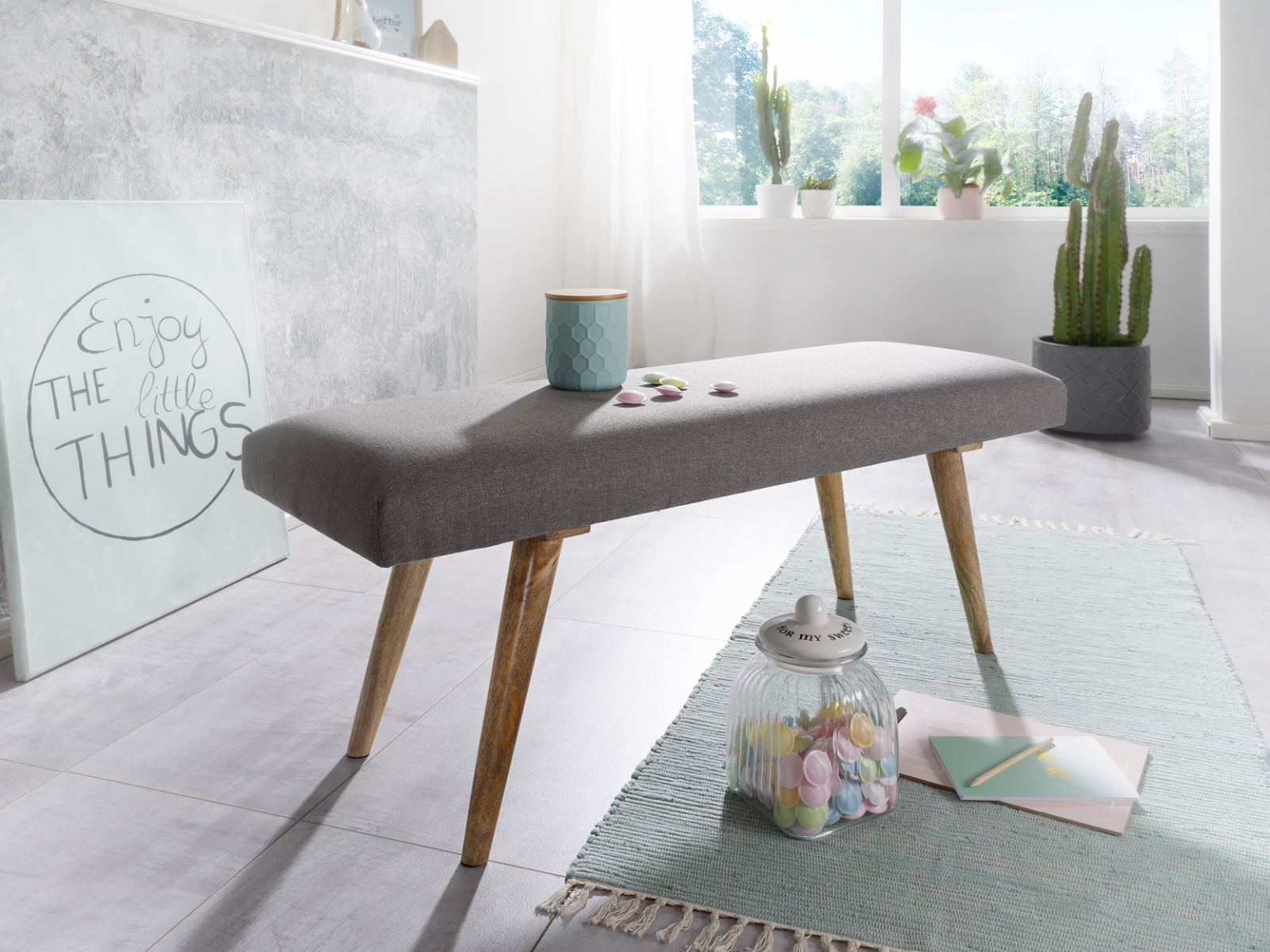 Sitzbank - grau-braun - Massivholz - 117 cm breit