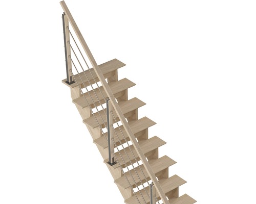 Pertura Linos eikenhouten trap zonder stootborden, gelakt, recht, 85 cm, 12 treden / 13 stootborden
