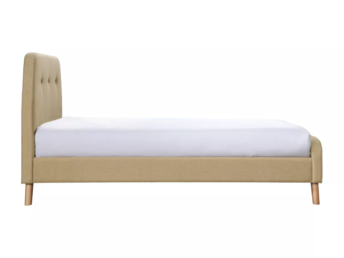 Lit 90 x 190 cm avec tête de lit capitonnée - Tissu - Beige - ROMEO