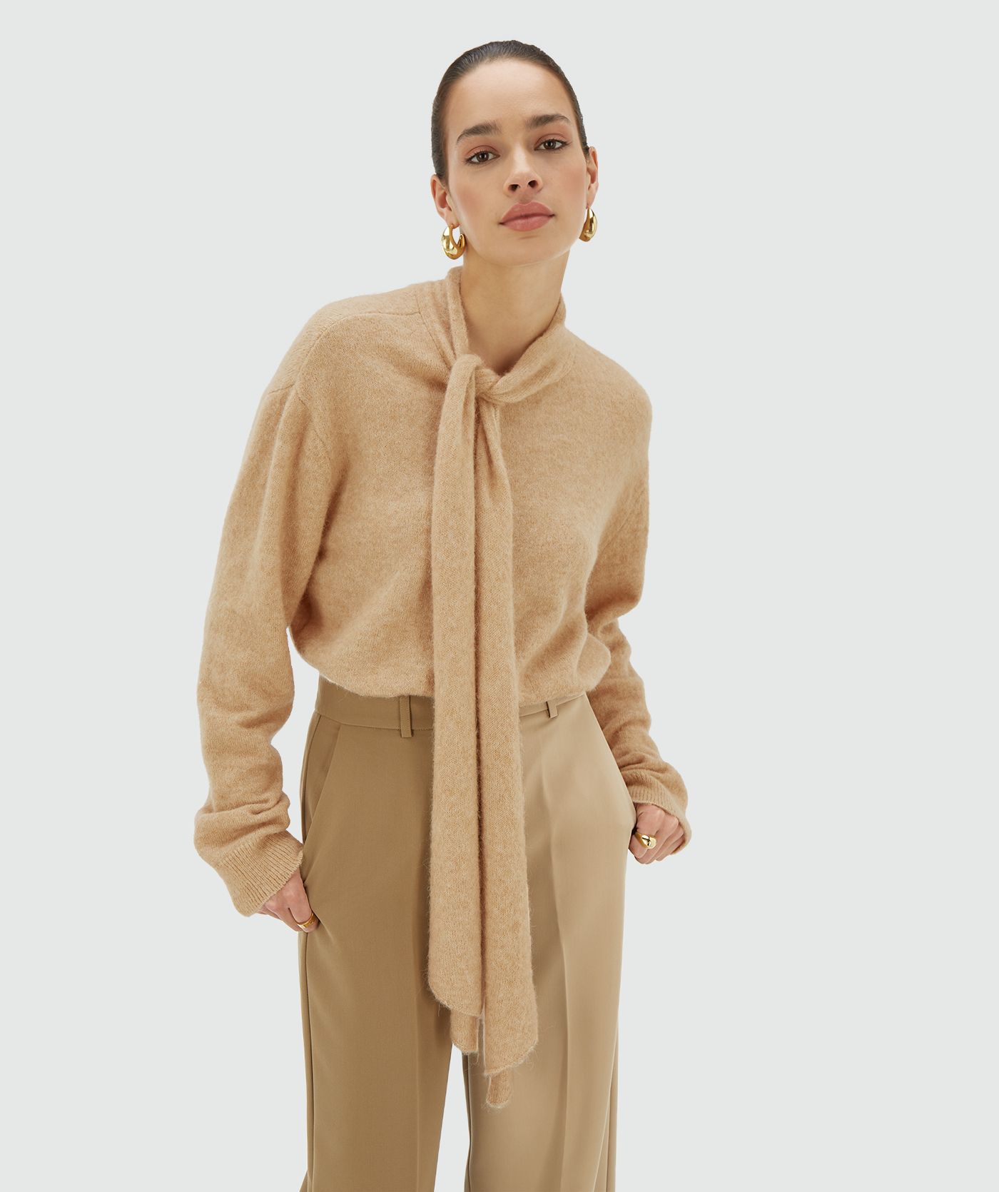 JV-PEMMA regular fit trui met merinowol - light brown melange