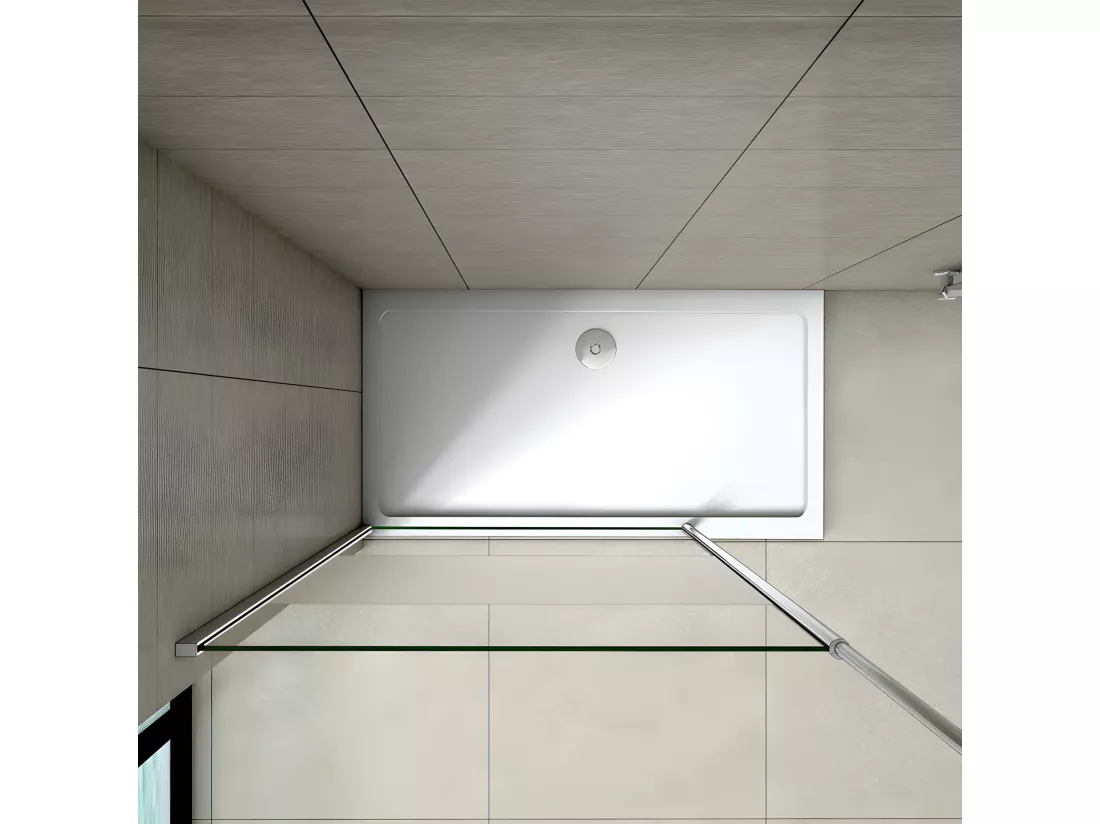 Paroi de douche à l'italienne 110x200cm avec barre de fixation au plafond 203-320cm, en 8mm verre bande centrale dépolie