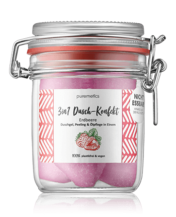 puremetics 3in1 Dusch-Konfekt Erdbeere - Duschgel, Peeling & Ölpflege in Einem 200g