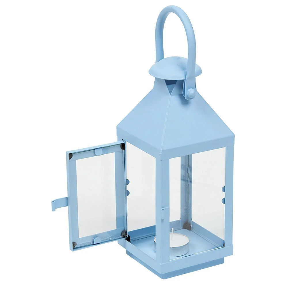 Lanterne photophore en métal bleu