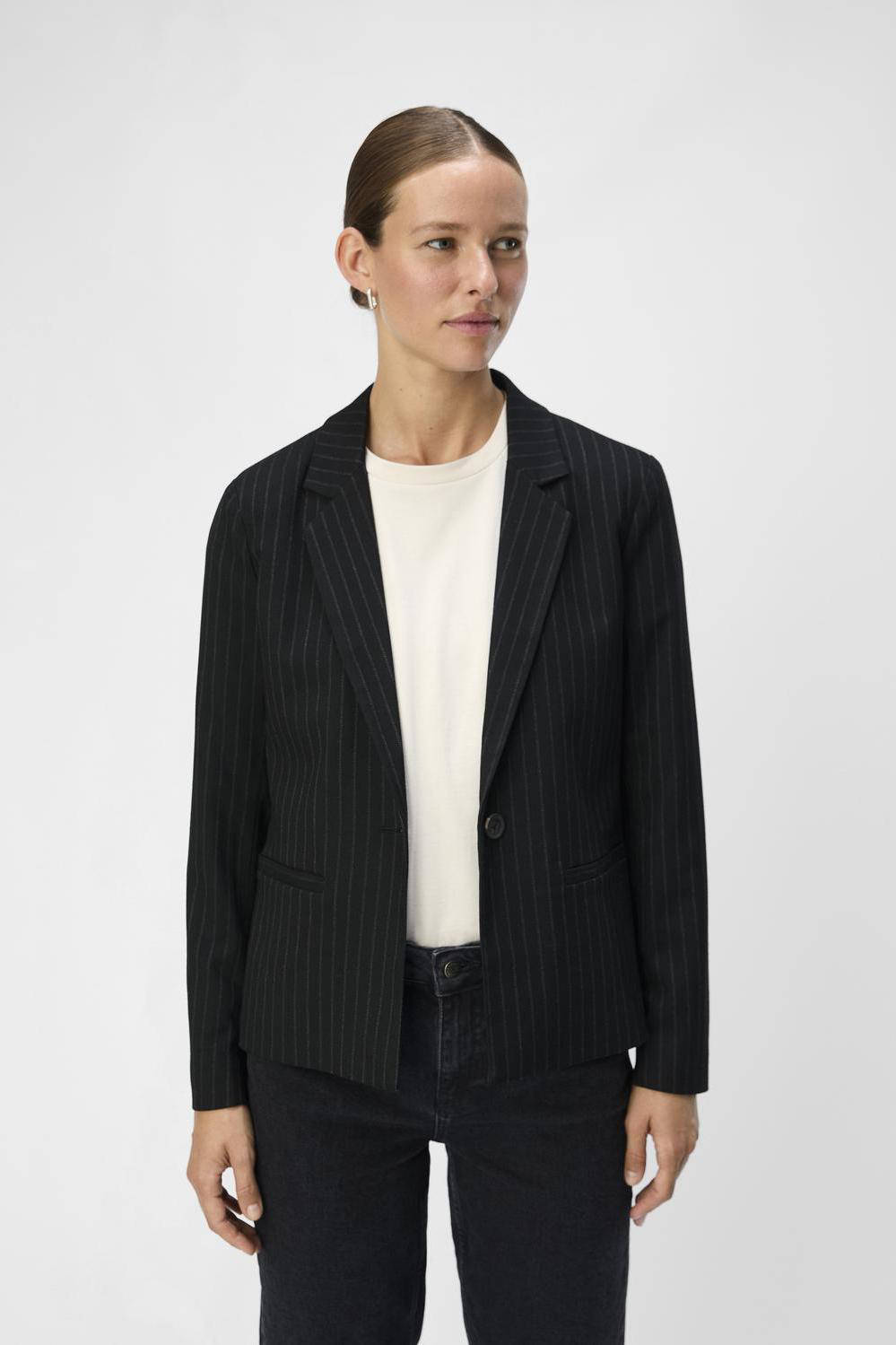 OBJECT rechtvallende blazer OBJLISA met krijtstreep zwart