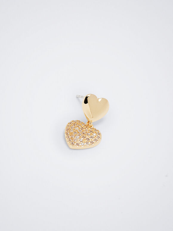 Brincos de coração com zircônias cúbicas - Dourado