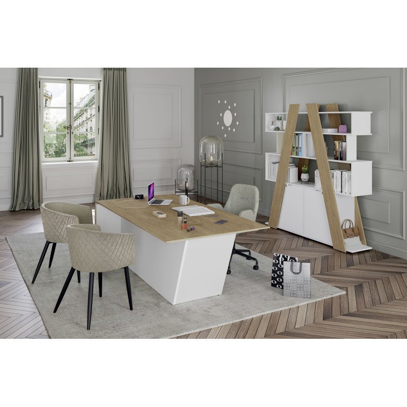 Bibliothèque Helyos H 190 x L 90 x P 40 cm bandeau chêne clair porte à gauche