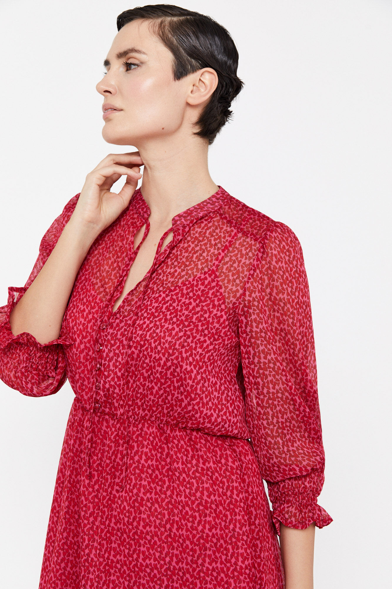 Vestido em poliéster reciclado - Estampa vermelha