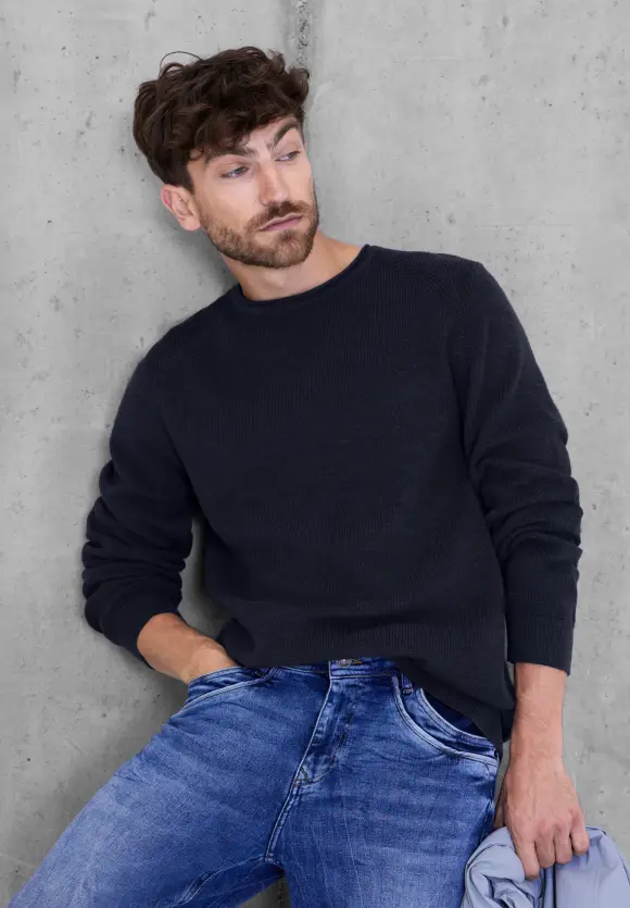 Strickpullover in Unifarbe - deep navy blue