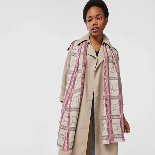 Lenço TOUS Legacy Jacquard bege e rosa