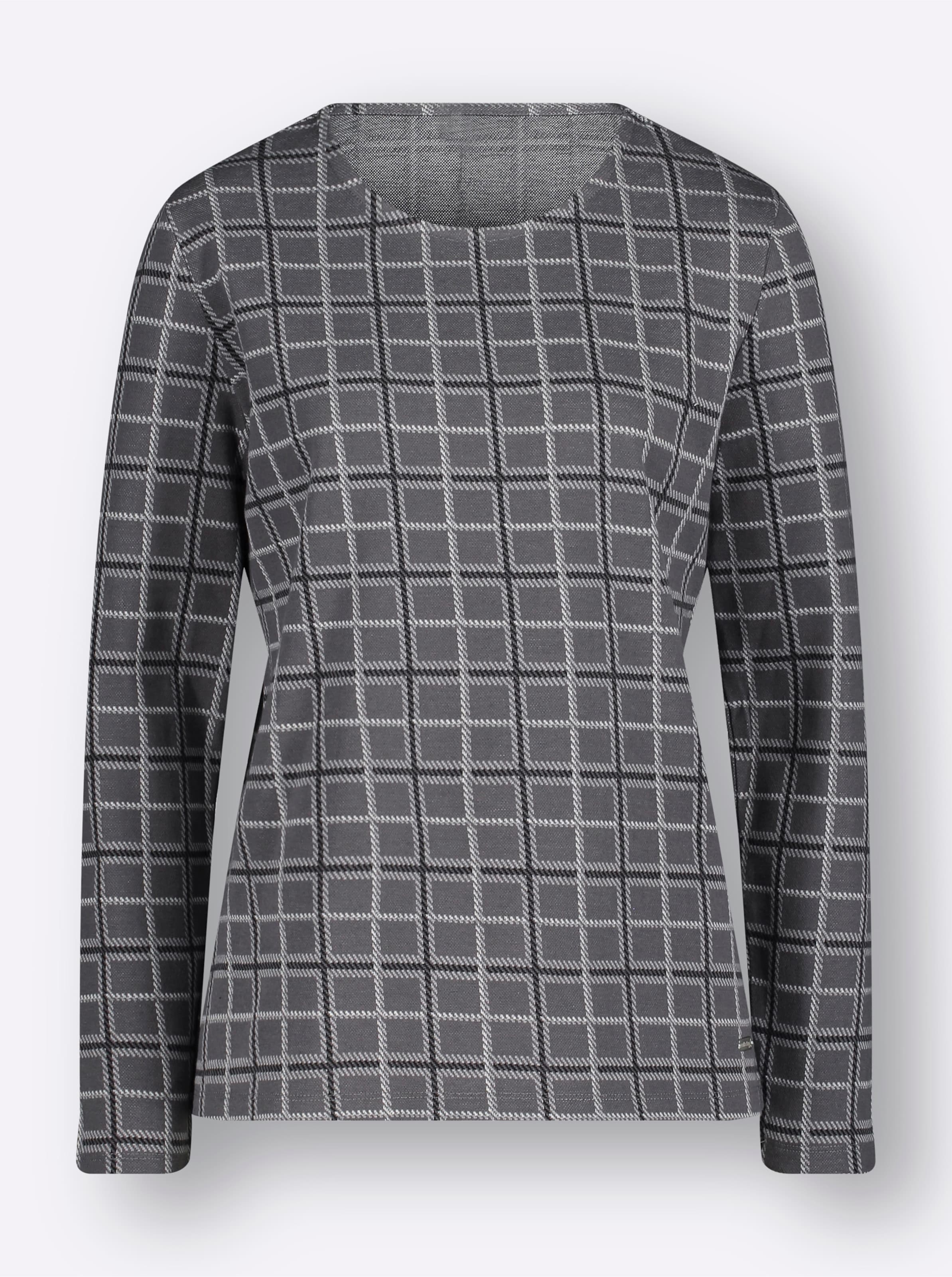 Langarmshirt in steingrau-kariert