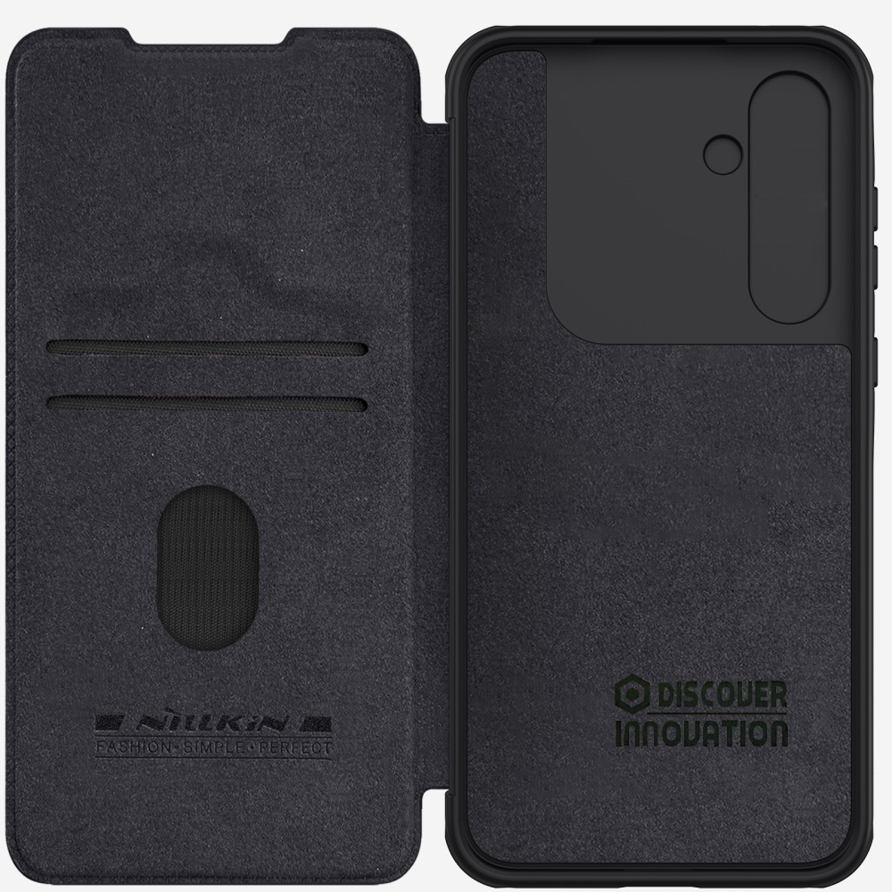 Samsung Galaxy A55 Leder Tasche Cam-Slider Kameraschutz - Schwarz
