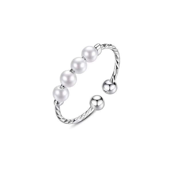 INF Justerbar antistressring med roterbare perler Sølv S