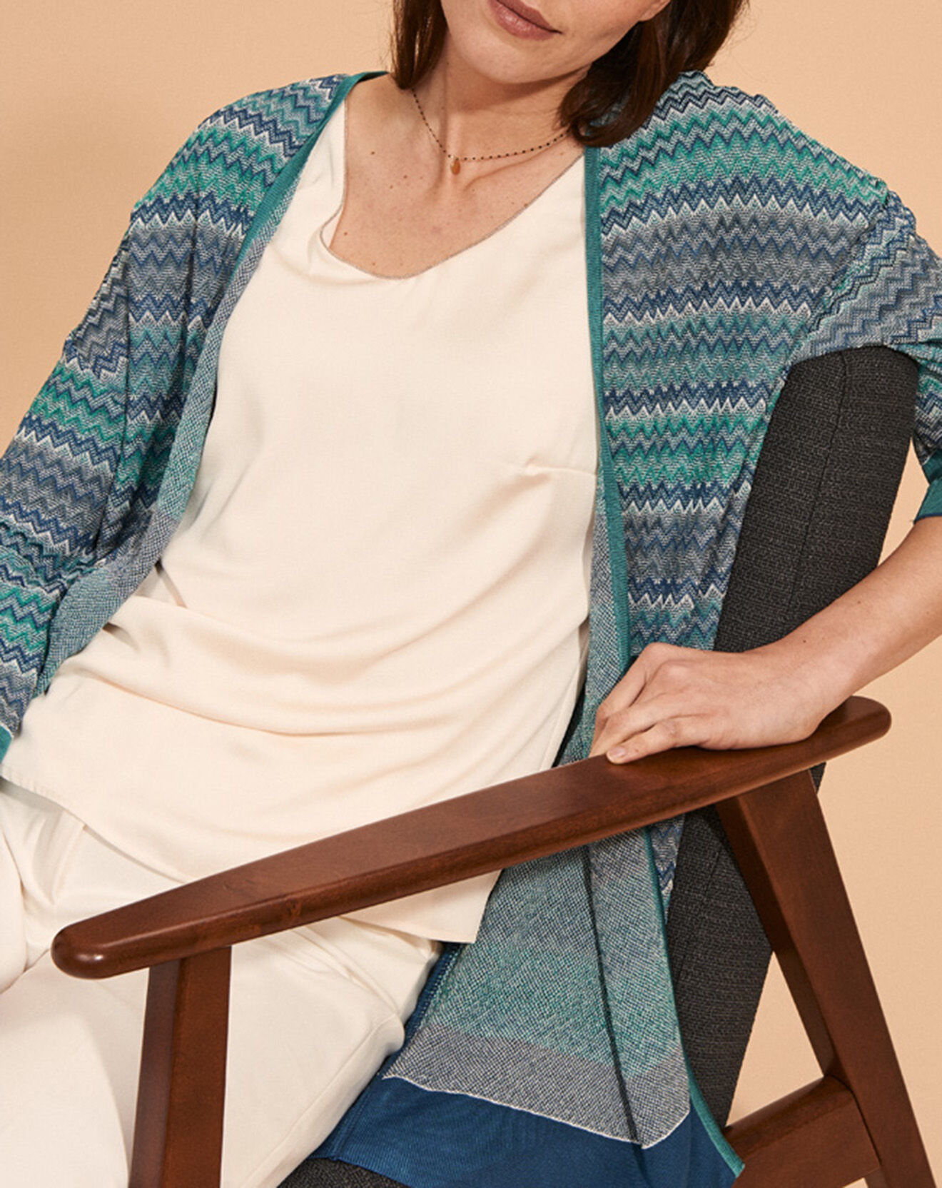 Devernois Gilet Genny mi-long à motif bleu/vert