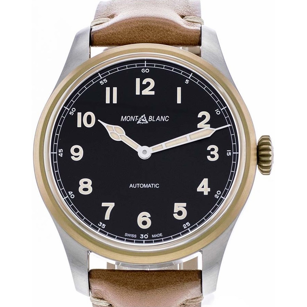 Montre d'occasion Montblanc 1858 homme automatique acier bracelet cuir marron
