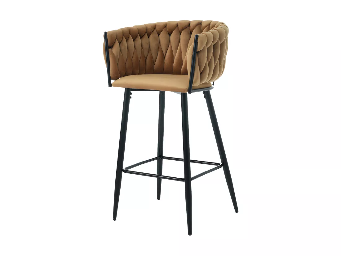 Lot de 2 Tabourets de bar - tissu en velours - pieds en métal - Marron