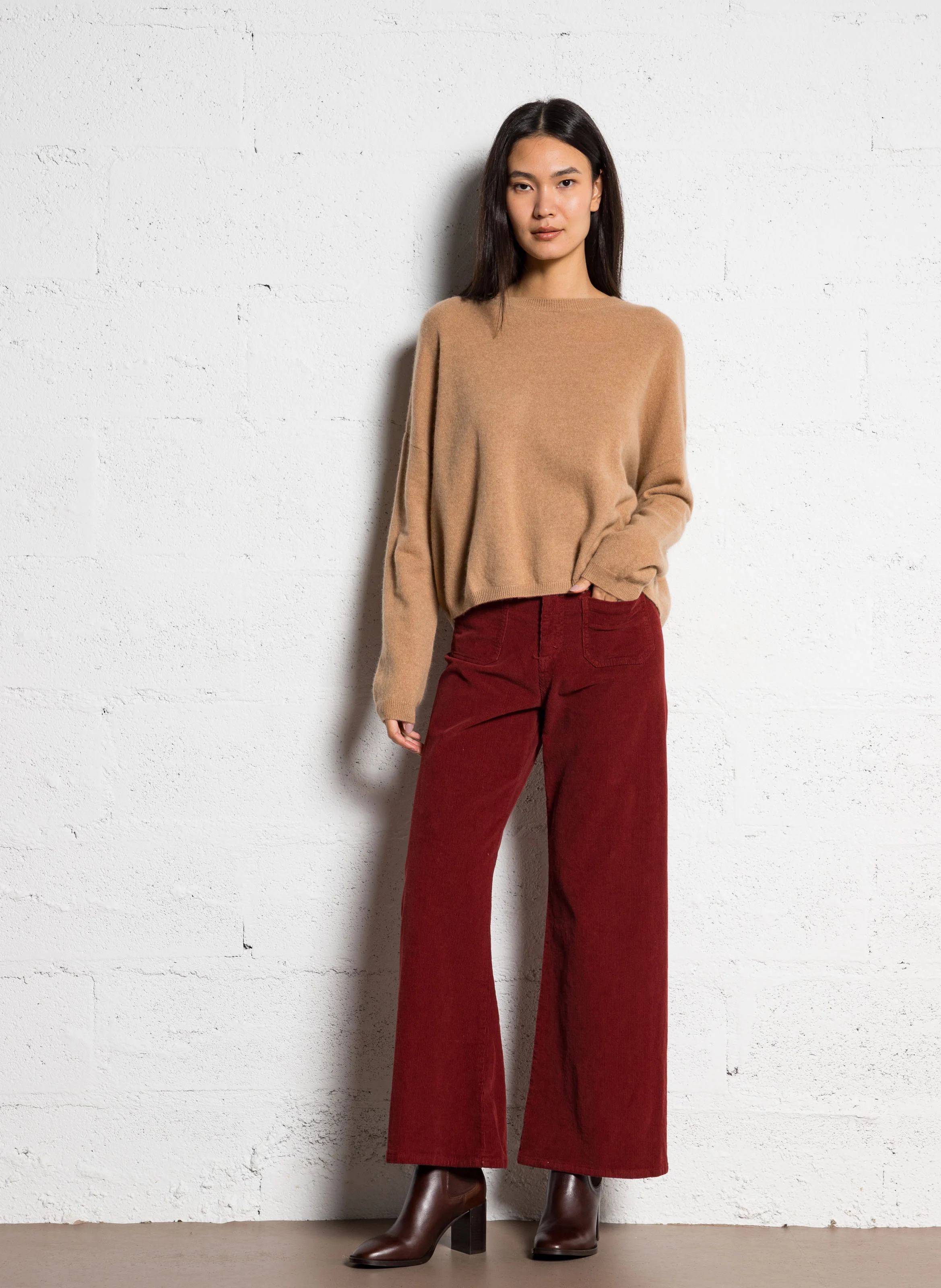 Pantalon flare en coton mélangé | Rouge