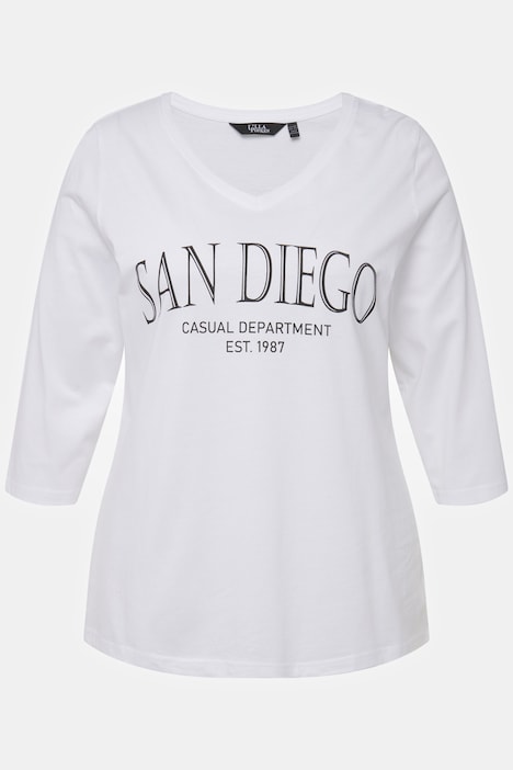 Shirt, Stadtname, V-Ausschnitt, 3/4-Arm